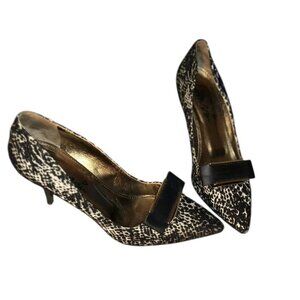 Lancin Paris black white snakeskin python tweed print pumps heels shoes 8 1/2